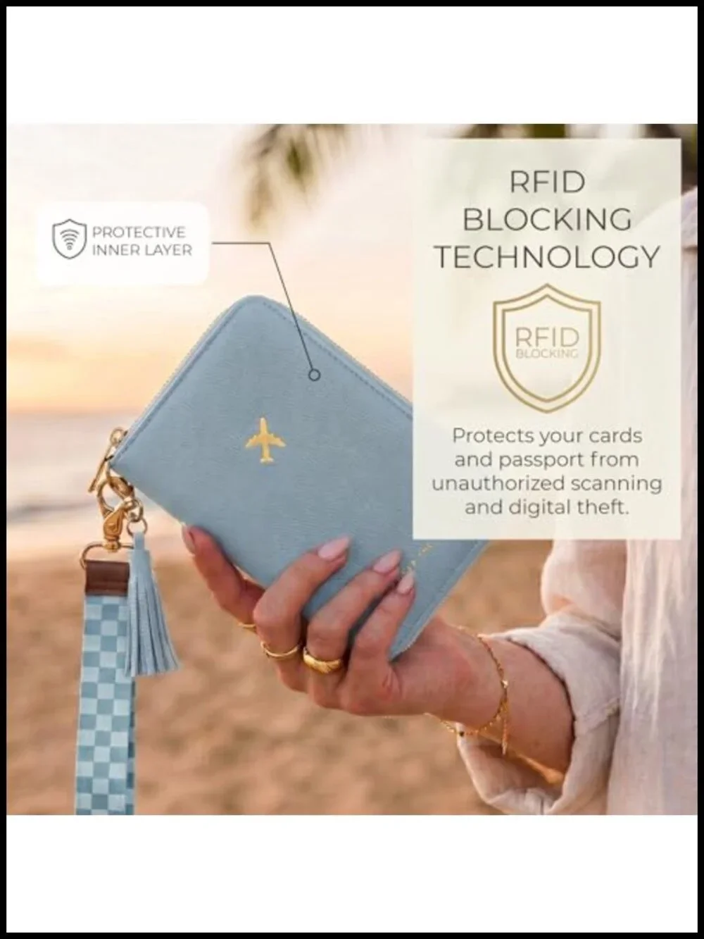 Passport Holder Travel Wallet with Wristlet Strap RFID Blocking Faux Leather